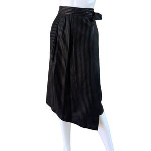 Carol McClellan Leather Couture Designer Black Pinstripe Wrap Pencil Skirt S